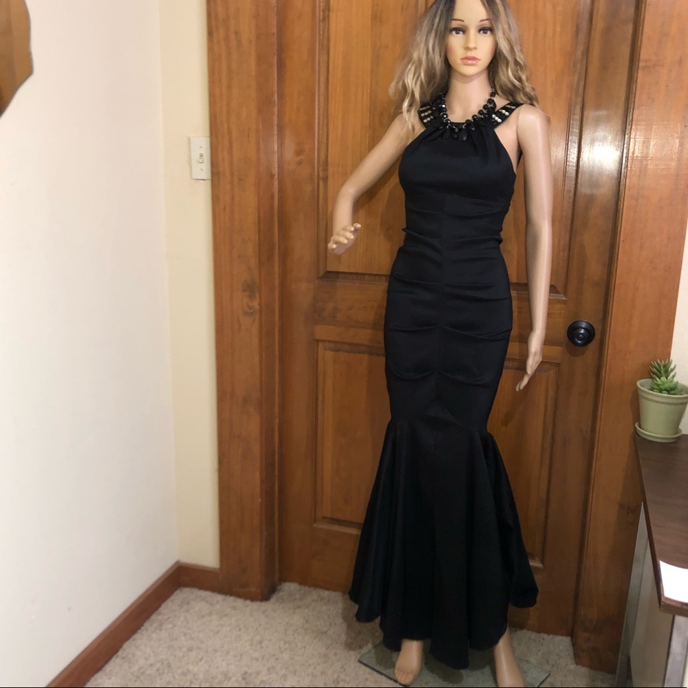 Juno Black Mermaid Hem Women Cocktail Dress Sz Sm